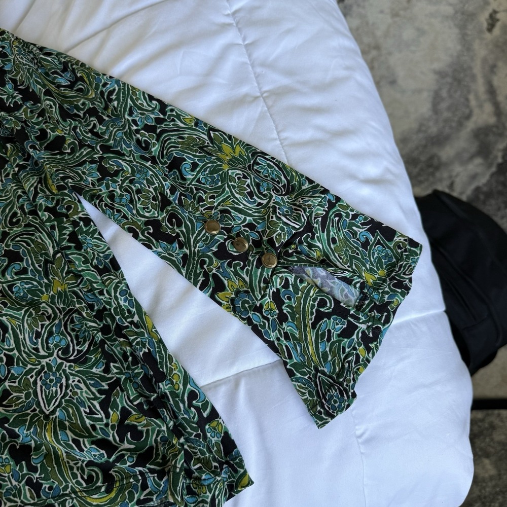 Susan Graver Long Sleeve Printed Liquid Knit Top Green Gold XL - Picture 9 of 9